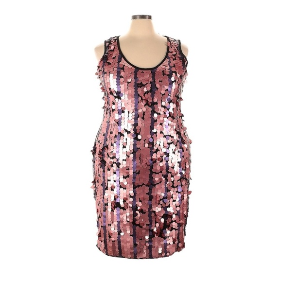 Ashley Stewart 3X Bodycon Sequin Midi Dress Pink Black NWT Cocktail Party NYE - Picture 1 of 9
